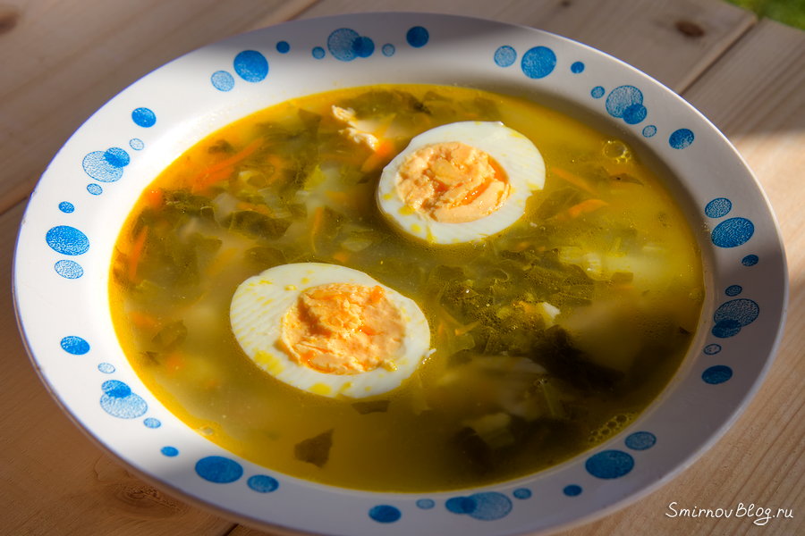 Щавелевый суп на курином бульоне с яйцом