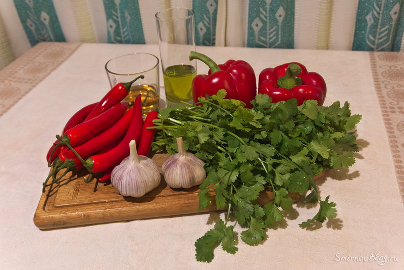 Очень острый соус с кинзой Продукты для острого соуса с кинзой