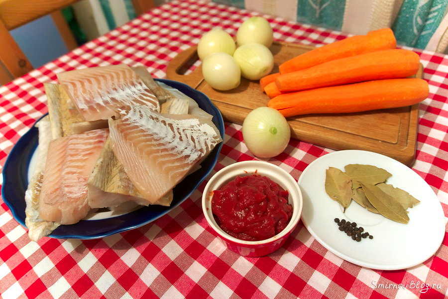 Продукты для рецепта "Рыба под маринадом из моркови и лука"